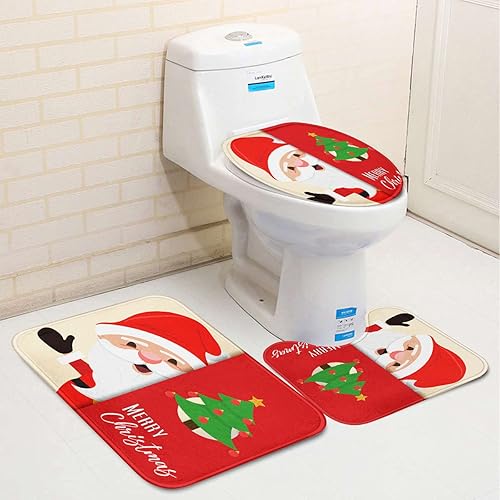 Miniatura 4 de Britimes Juego de 4 cortinas de ducha de Navidad, alfombra antideslizante, tapete de baño y tapa de inodoro, decoración de baño de Papá Noel con 12