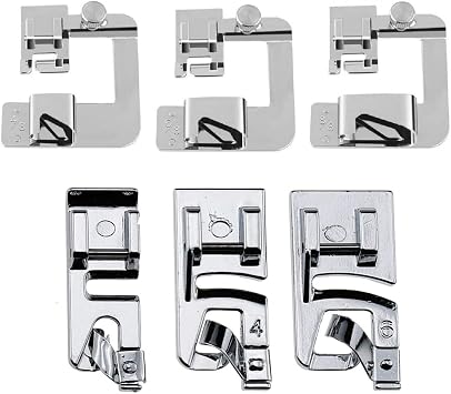 6 Sizes Rolled Hem Presser Foot, Wide Rolled Hem Foot Set & Narrow Hemmer Foot Set for All Low Shank Snap-On Singer, Brother, Babylock, Euro-Pro, Janome, Kenmore, White, Elna Sewing Machines