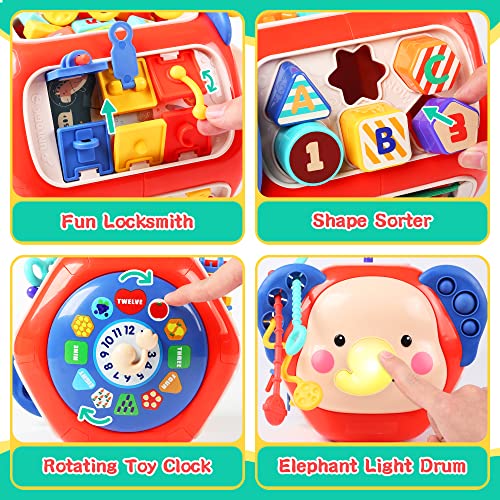 Cute Stone Baby Activity Cube Toy, Sensory & Montessori Toys For Toddlers, Learning Cube Toys With Music & Lights，Baby Sensory Fine Motor Skills Developmental Toys, First Birthday Gift For Kids #TOP6