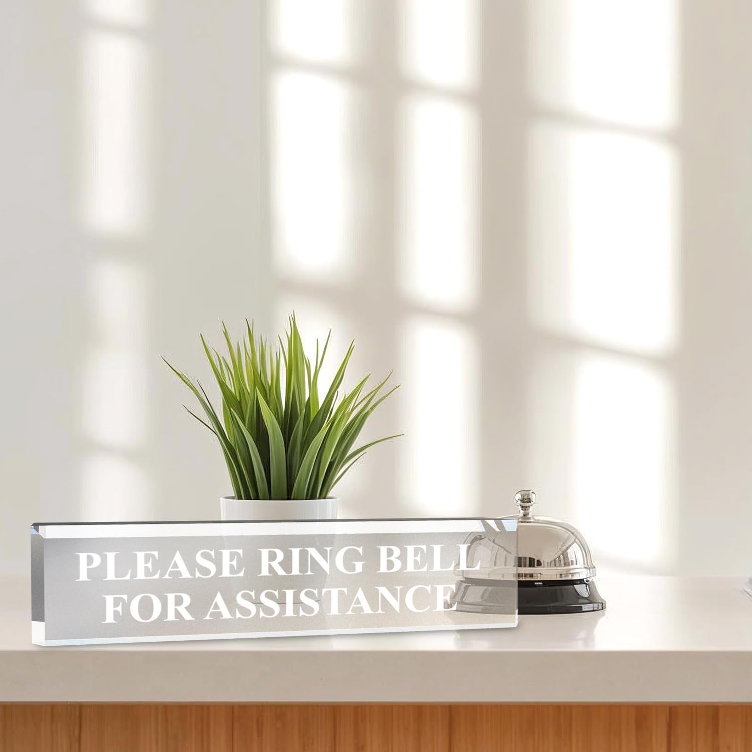 Please Ring Bell For Assistance 2" x 8" Frosted Acrylic - Office Desk Accessories Décor
