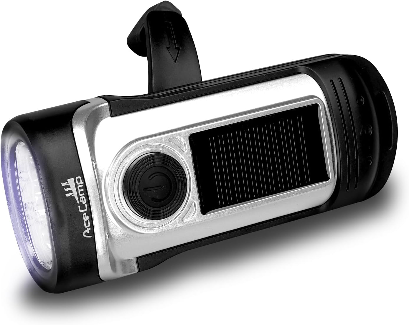 AceCamp Flashlight Hand Crank Photo voltaic Powered, IPX6 Emergency Flashlight, Out of doors Rescue, Tenting, Mountaineering