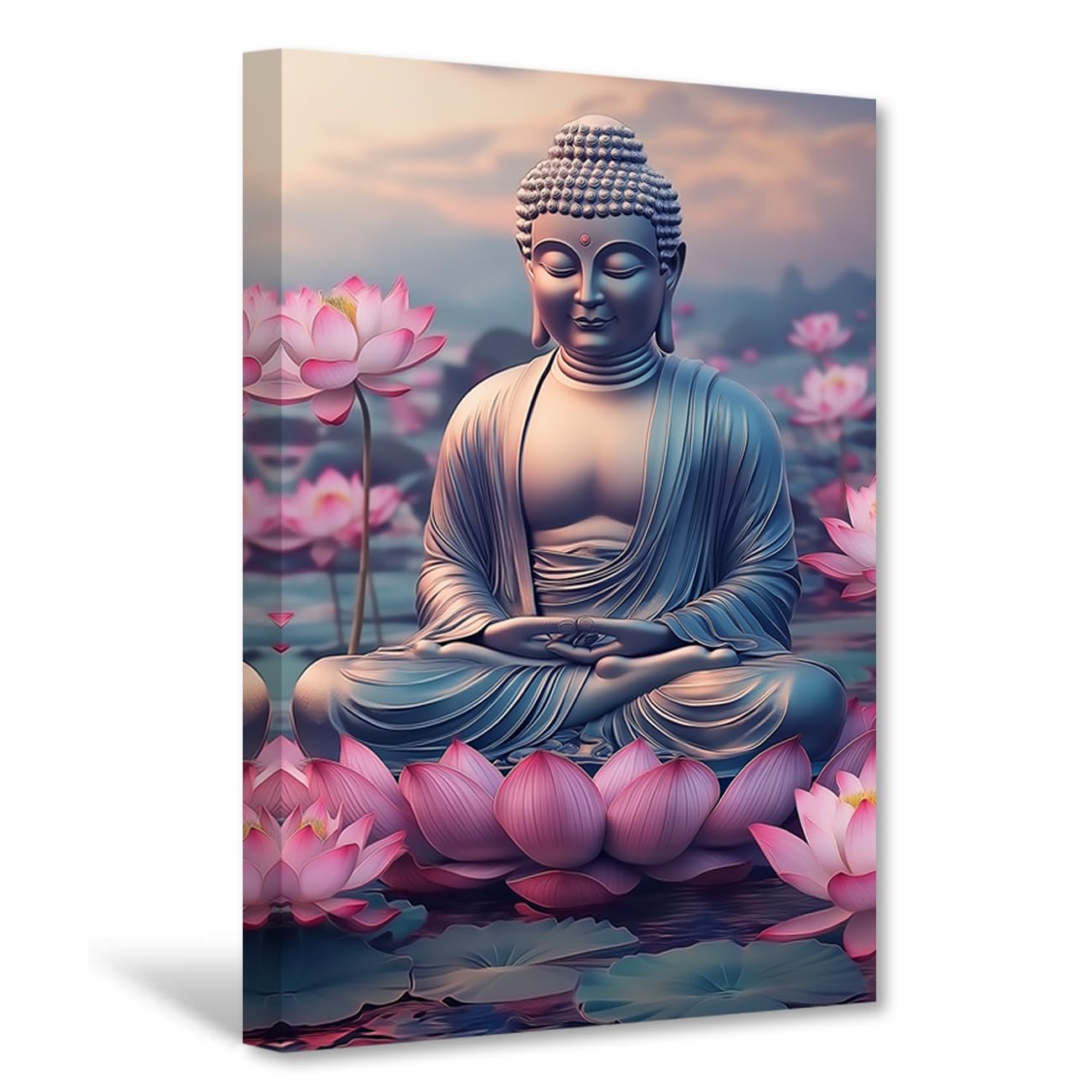 CXHOSTENT Buddha Canvas Wall Art Zen Pictures Meditation Painting Print Buddha Statue Decor Yoga Room Office Decoration Framed (105L x 70W cm)