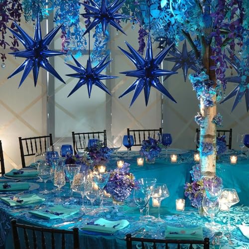 Image of TONIFUL 8 Pcs Star Balloons Navy Blue Foil Explosion Balloon Party Decor | 2 Size Mylar Star Balloon for Boys Men Birthday Graduation New Year Christmas Baby Shower Nautical Themed Party Decorations