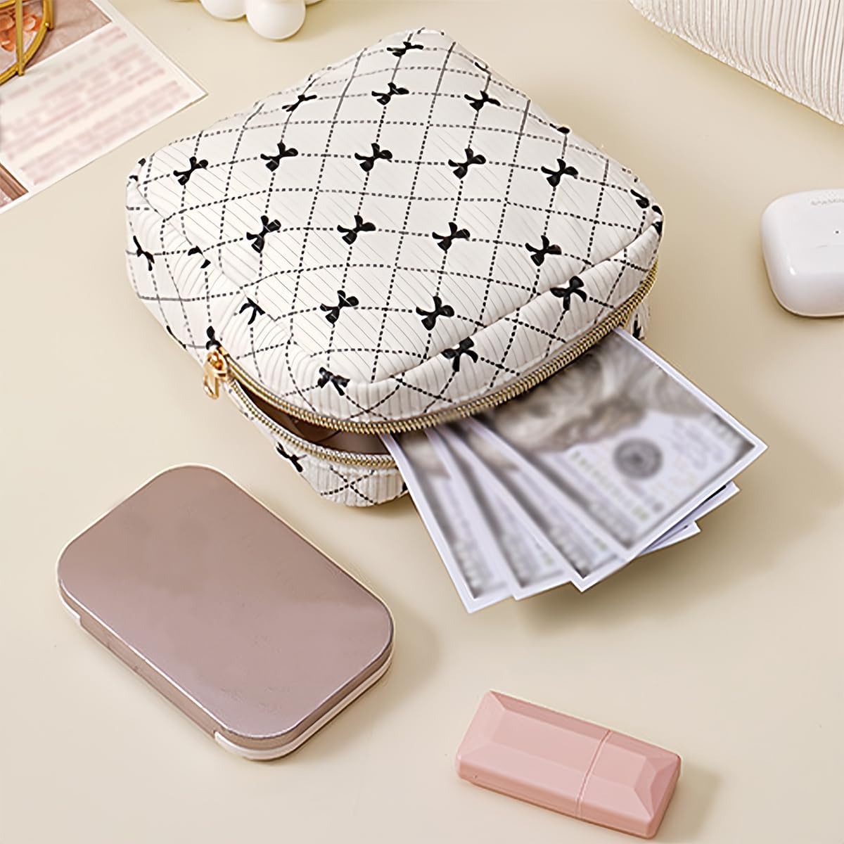 2 PCS Corduroy Cosmetic Pouchs Cute Small Pouch for Women Girls