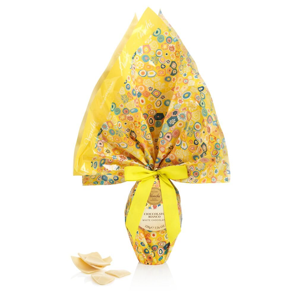 Venchi - Uovo di Cioccolato, Gusto Cioccolato Bianco, con Sorpresa, Grafica Murrine di Venezia, Senza Glutine, 220 gr, Collezione Pasqua, Idea Regalo