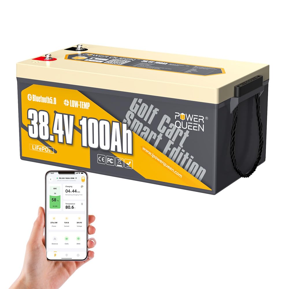 Power Queen LiFePO4 Battery 36V 100Ah, Bluetooth Lithium Battery Group8D