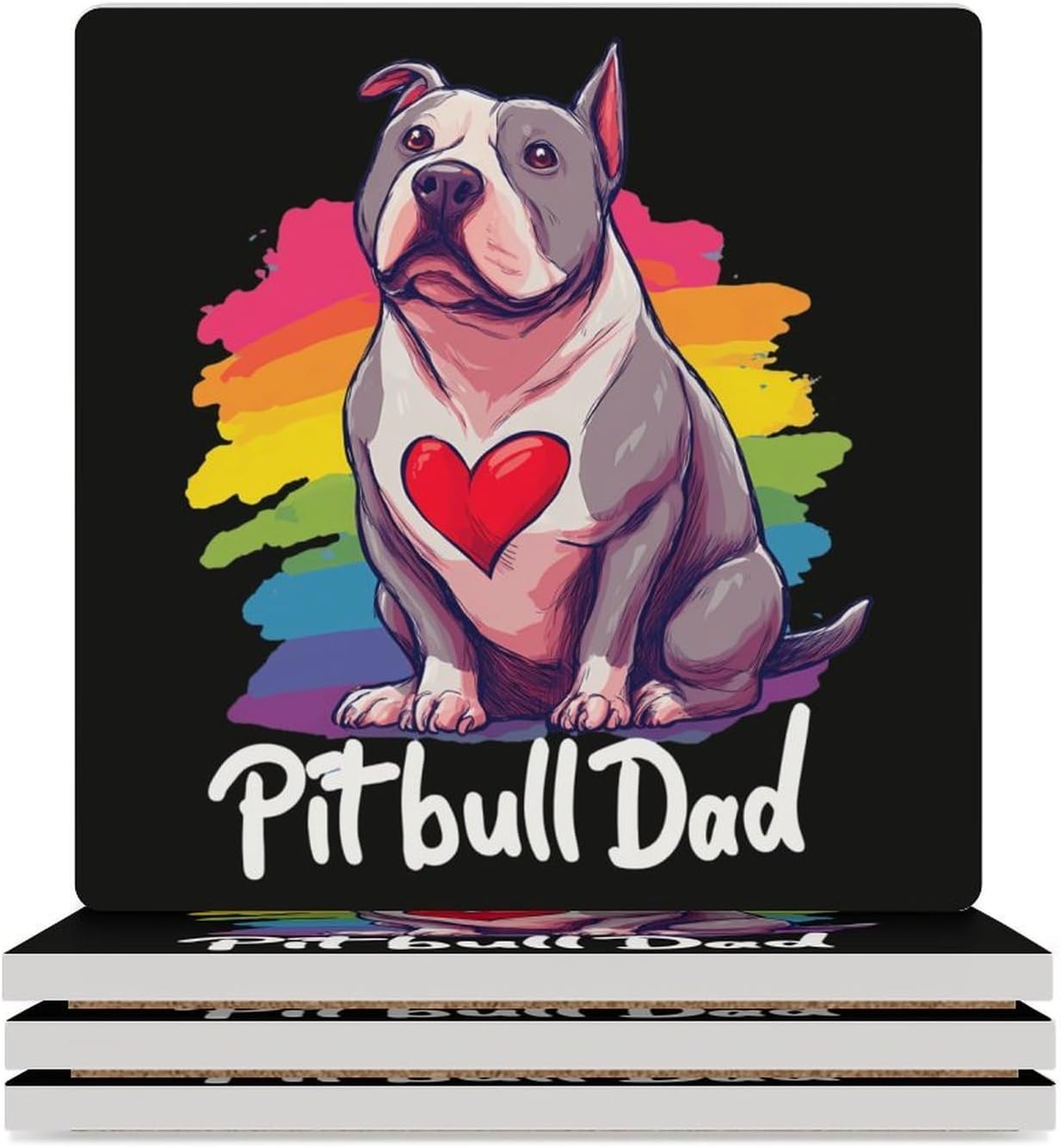 Pitbull Dad Coaster for Drinks Square Ceramic Table Coasters Stone Mat Crafts 6PCS Home Kitchen Decor