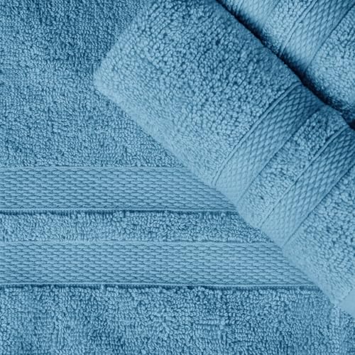Serviettes en coton supérieur lot de 6 serviettes unies bleu denim durable - 6