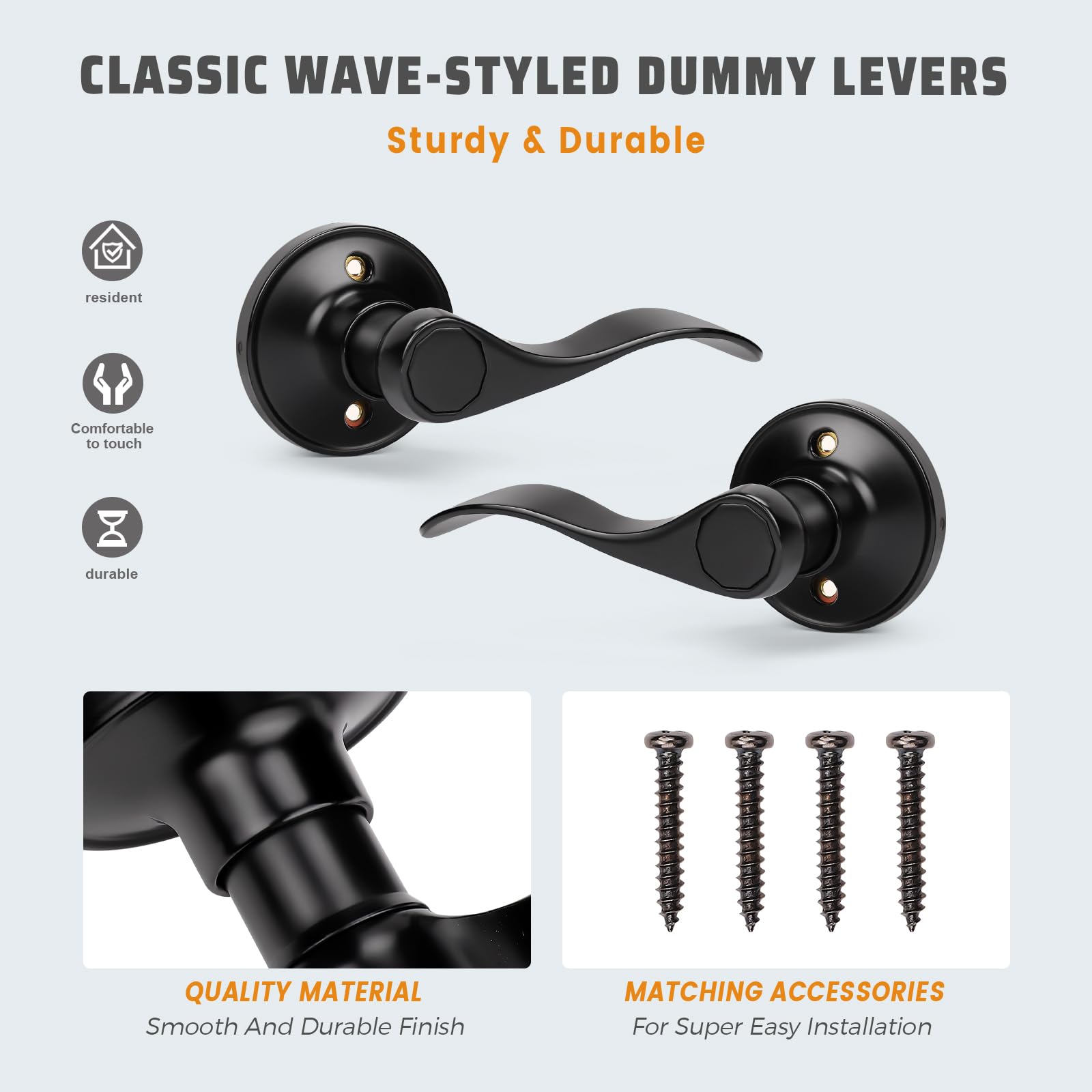 KNOBWELL Set di 5 maniglie per porte interne nere con design a onda classico manichino, maniglie moderne (5 sinistra + 5 destra)