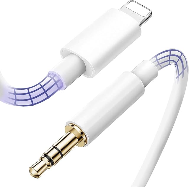 AUX Cable for Phone, Aux Cord Compatible for 3.5mm Male to Lightni-ng Connector Microphone & Audio Adapter, Phones 14/13/12/11/XS/XR/X/8/7/6, Lighten-ing to AUX Cable, 3.2ft,TPE Plastic