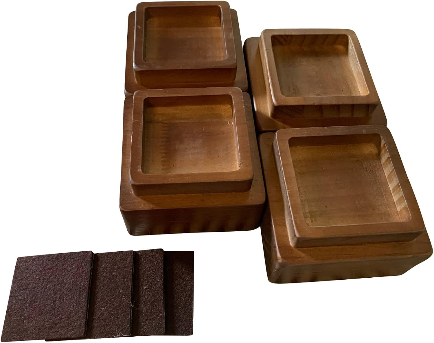 Prime Woodcraft Walnut Wood Risers - 2 Inch Height, 4 Risers, Walnut - Square Bed Risers for Storage and Cleaning - Heavy Duty Furniture Lifter for Table, Couch and Sofa Legs at Home and Office
