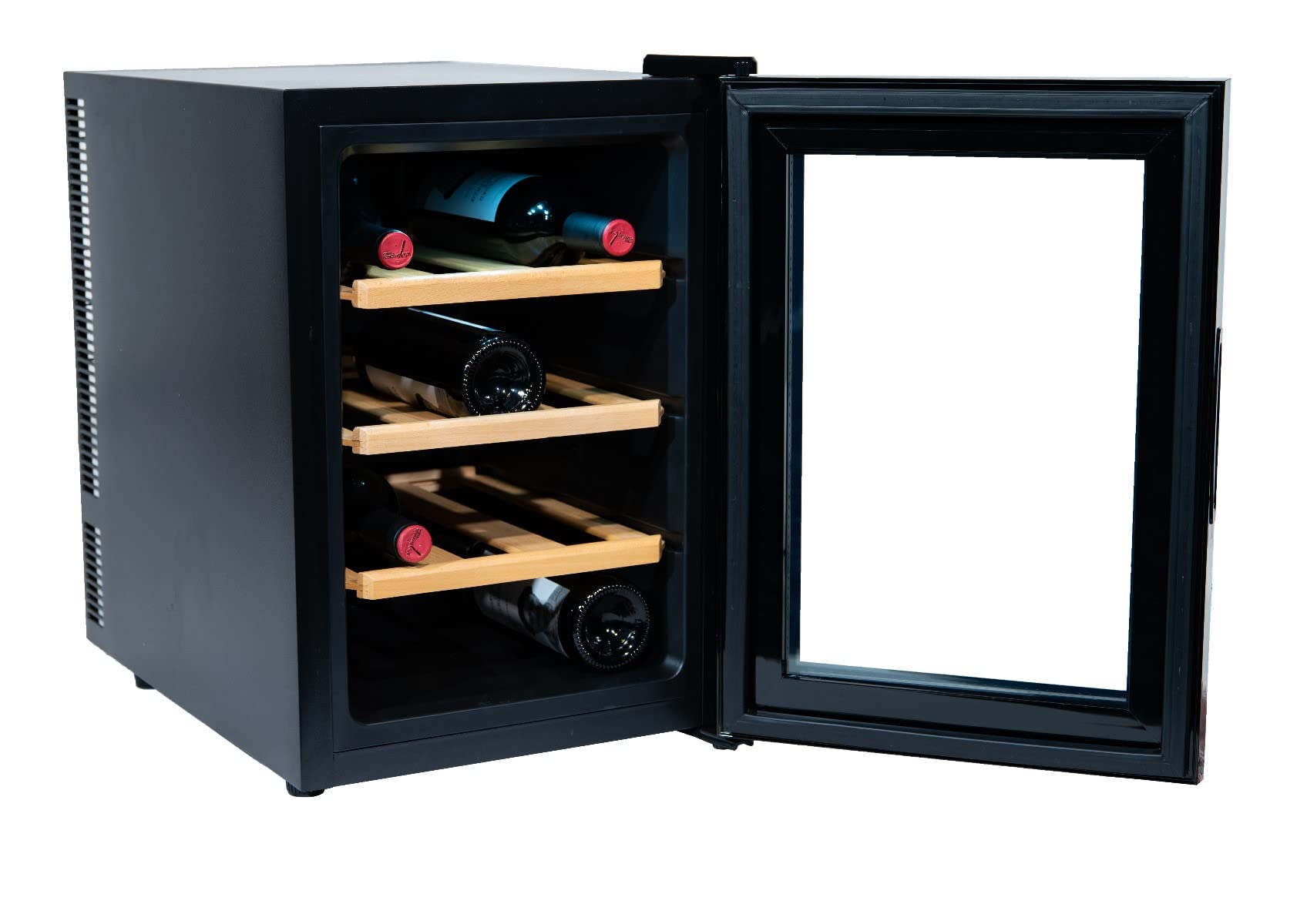 Adamello Weinklimaanlage Freistehend - Schwarz - Weinkühlschrank 12 Flaschen - 53 x 35.9 x 54.7 cm - Weinschrank Glastür