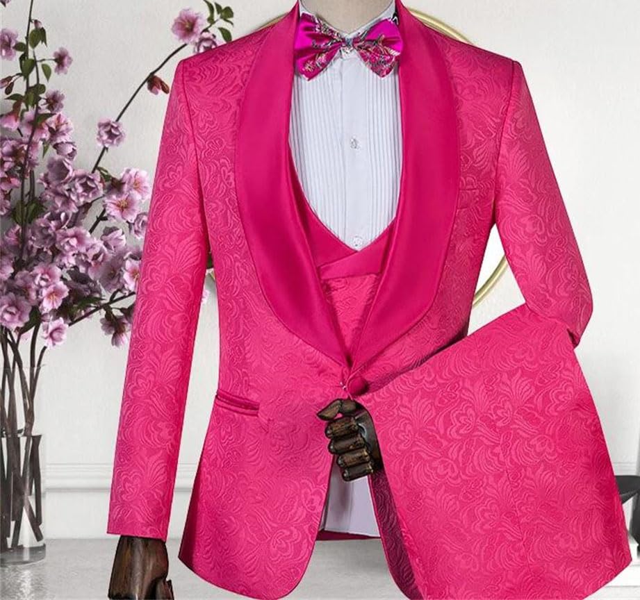 Men Shawl Lapel Tuxedo Three Piece Suit One Button Jacket Vest Pants for Groom Wedding Party2