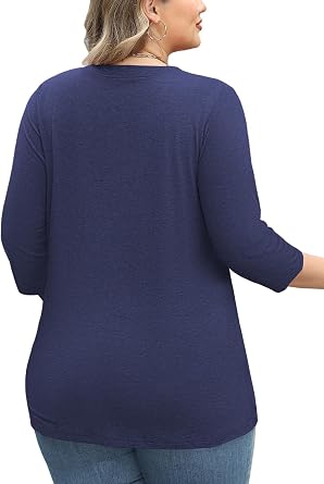 Womens Summer Plus Size 3/4 Length Sleeve Tops Button Down Shirts L-4XL