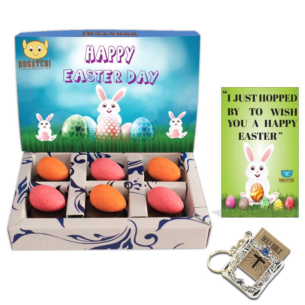 Chocolate Easter Eggs with Almonds + Holy Bible Key Chain + Free Happy Easter Card