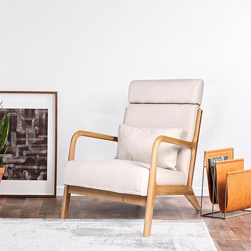 Miniatura 9 de Mecedora deslizante de madera maciza, silla decorativa tapizada con respaldo alto, mecedora para guardería, silla mecedora para sala de estar,