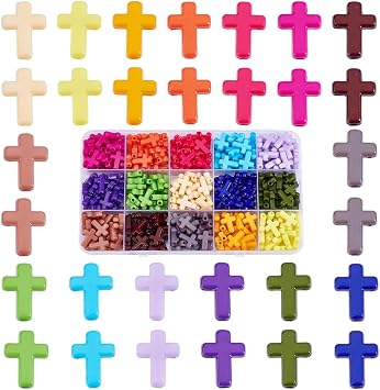 300Pcs 16mm Cross Beads 15 Colors Acrylic Cross Beads Colorful Crosses Spacer Loose Bead Crosses Craft Bead for Jewelry Making Beading Hole 2mm