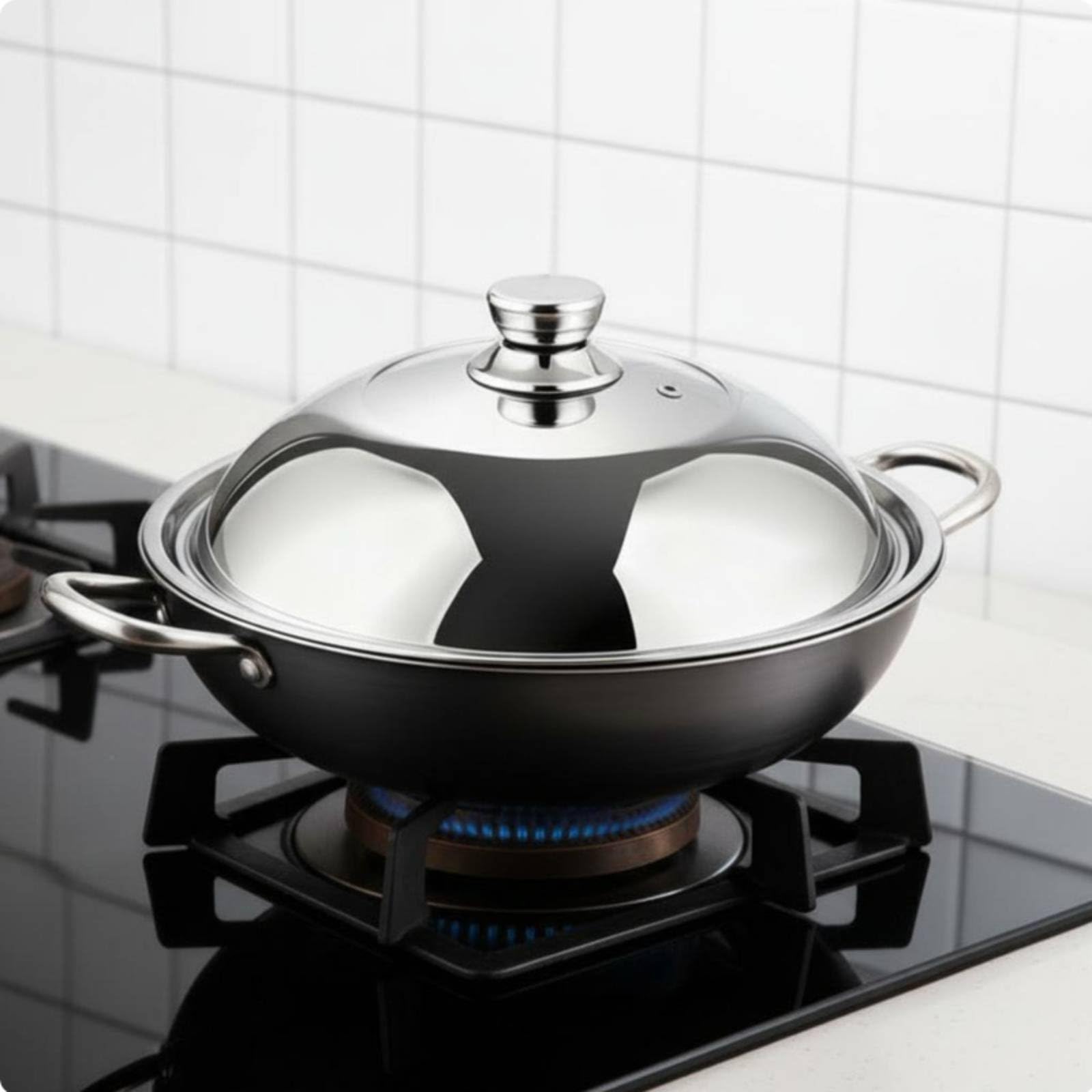 Coperchio in Acciaio Inox Coperchio Universale Antiaderente Coperchio Pentola Manico Resistente Design a Cupola con Finestra Trasparente Adatto per Casa Preparazione Pasti Catering, 38CM