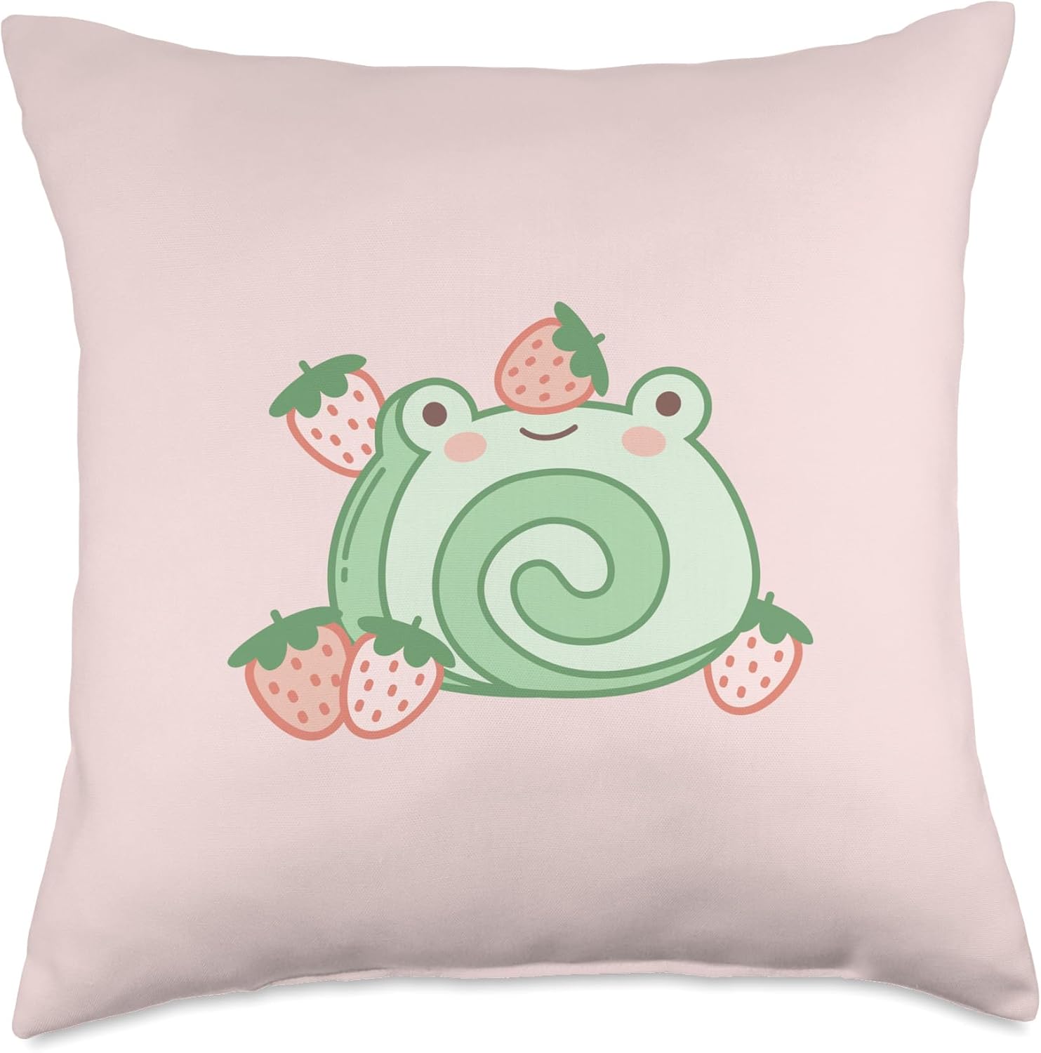 Cute Frog Strawberry Cake Kawaii Aesthetic Pink Throw Pillow