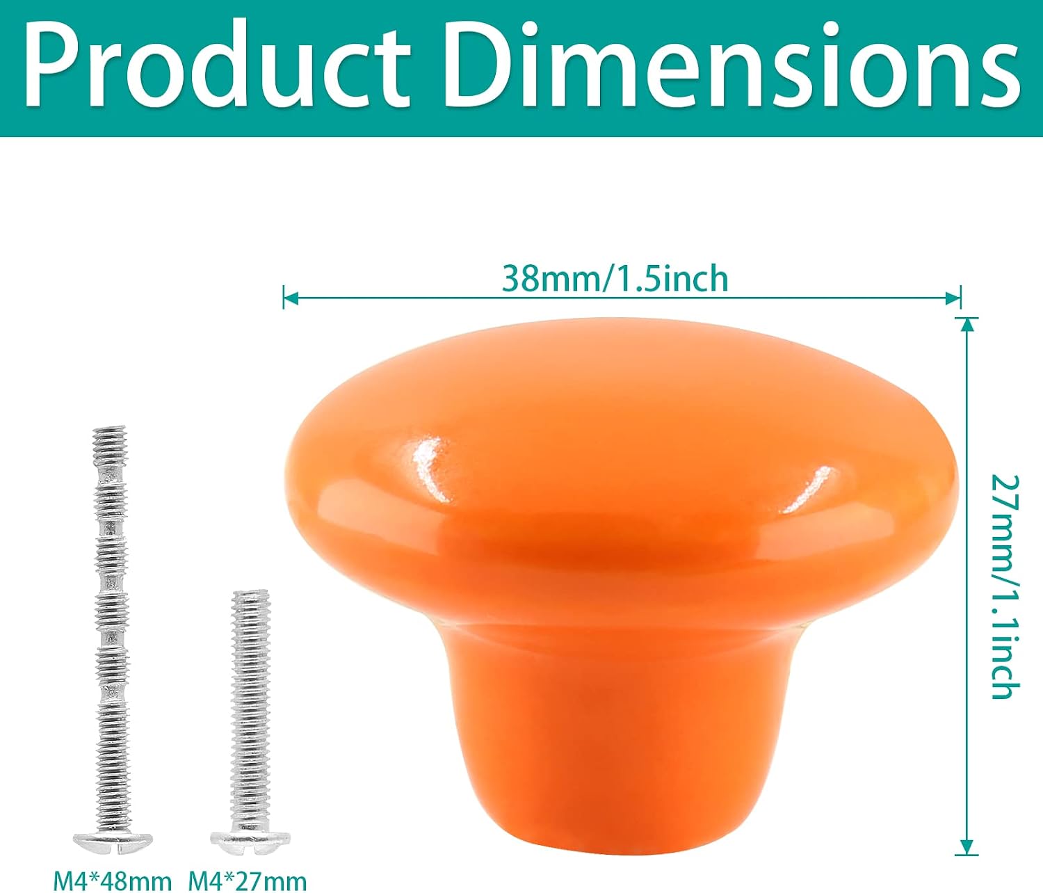 10Pcs Cabinet Ceramic Knobs, Orange, 1.5Inch/ 38mm