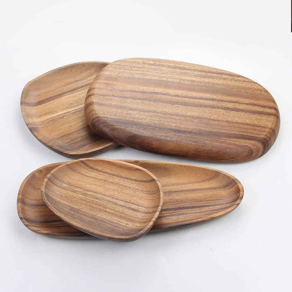 Set di 4 vassoi da portata rotondi irregolari in legno per snack, formaggio, aperitivi, dessert, sushi, frutta, insalata, piatti in legno