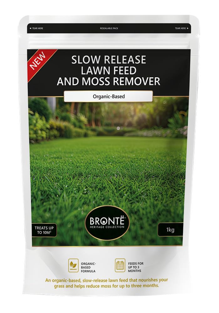 Bronte Heritage 1kg Lawn Feed Organic Based Fertiliser & Moss Control for Lush Green Grass Slow Release Nitrogen & Potassium Nutrients Safe for All Grass Treats up to 10m² Ideal for Small Lawn Areas
