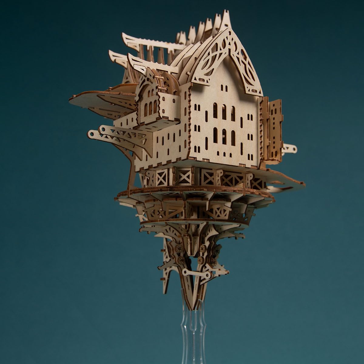 Zestaw do budowy drewna 3D "Fantasy Steam Sky Castle" (863 części/niebieski) wykwintnie wykonana złożona trójwymiarowa struktura, tajemniczy obiekt artystyczny inspirowany bajkami