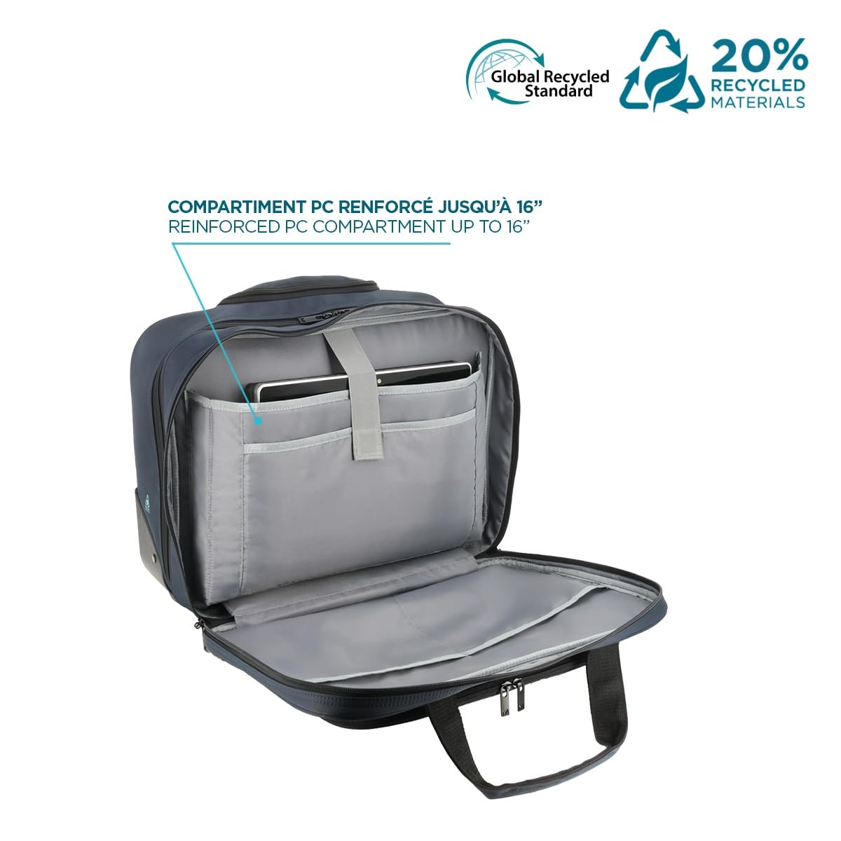 MOBILIS Sacoche à roulettes PC 14-17", Mallette à roulettes, Sac Affaires/Voyage Court Séjour, Matière Déperlante 20% Recyclé, Bleu Marine