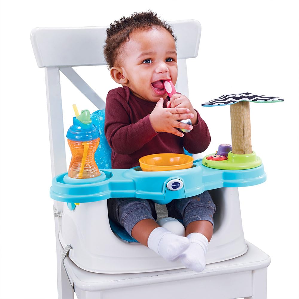 VTech - Siège-Rehausseur Interactif 5 en 1, Siège de Table Évolutif, Rehausseur Chaise Bébé, Plateau d'Activités Détachable, Jouet Sensoriel d'Éveil, Cadeau Bébé Dès 6 Mois - Contenu en Français
