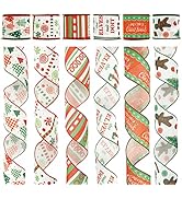 MEEDEE Christmas Ribbon 2.5 Inch 6 Rolls 36 Yards Red Green White Burlap Wired Ribbon Bulk Christ...
