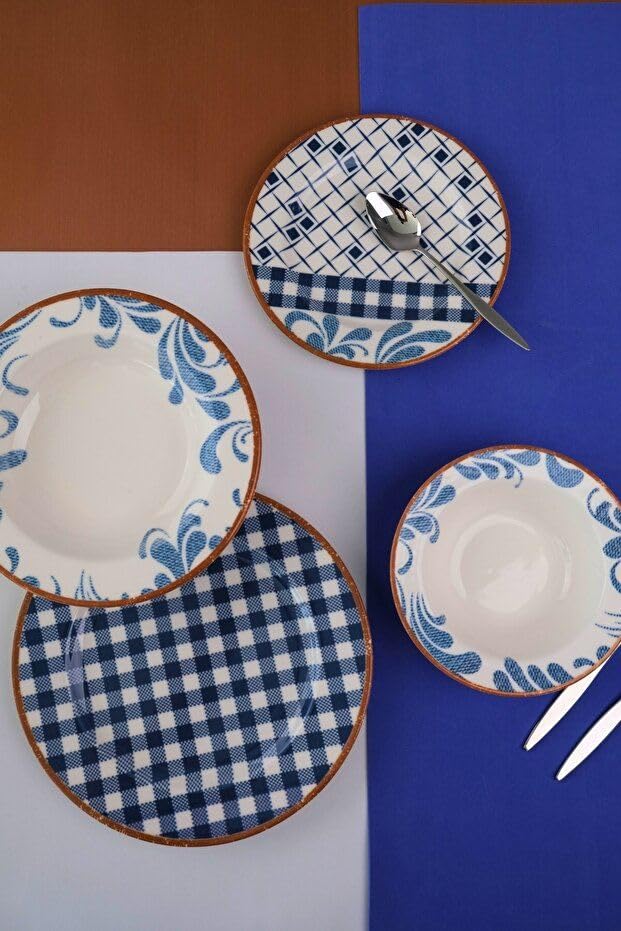 Elegancki 24-częściowy serwis obiadowy, 100% porcelana, w zestawie talerze do serwowania, miski i talerze deserowe, można myć w zmywarce i używać w kuchence mikrofalowej