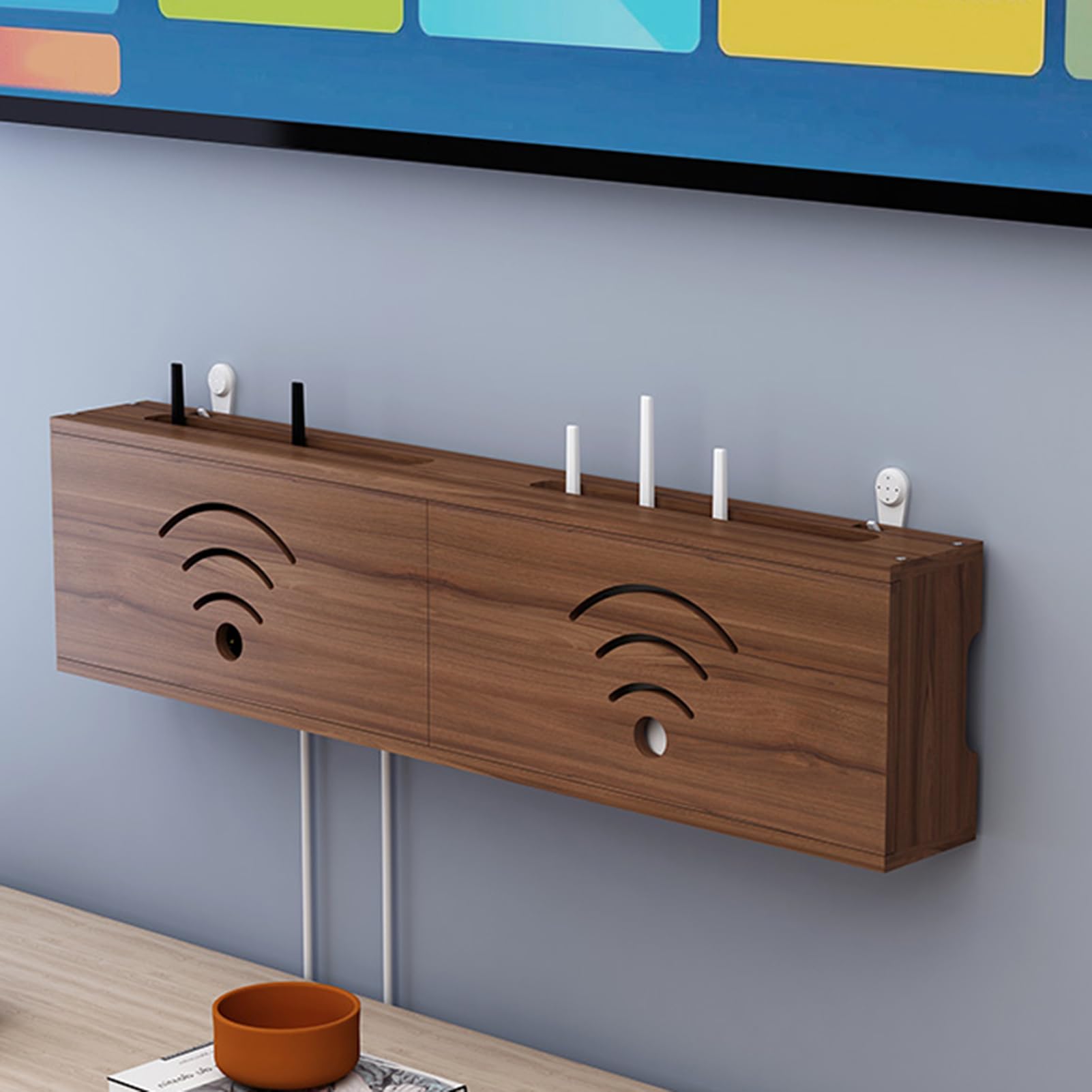 C,Yiustldd Router-Aufbewahrungsbox - Wandmontiertes Regal Für Kabel Und Steckdosenbrett, Versteckte Box Für TV-Kabel Und Netzwerkgeräte Für Zuhause Und Wohnung