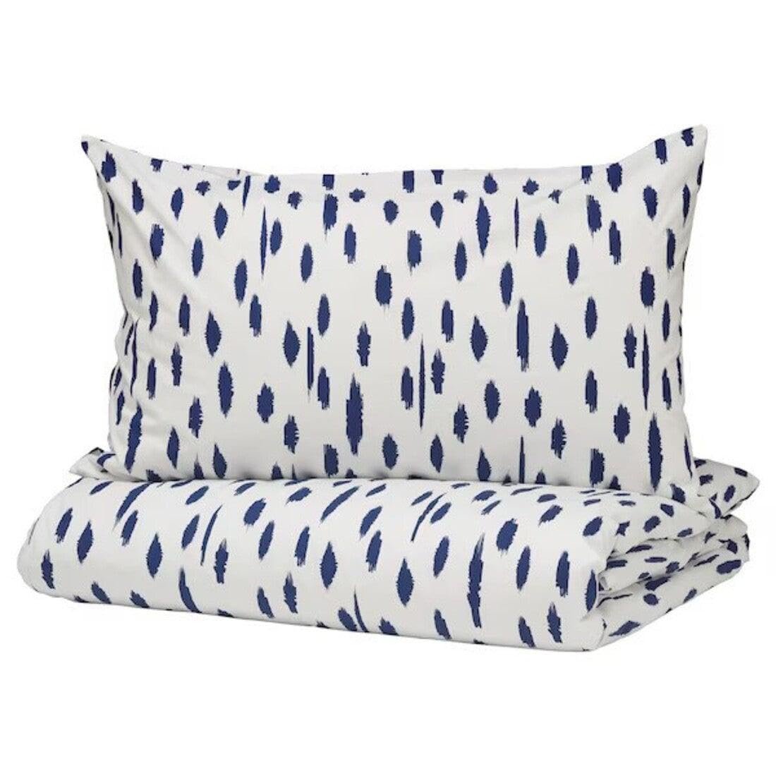 Ikea ÄNGLATÅRAR Duvet Cover Set, White with Blue Pattern, 150x200 cm with 50x80 cm Pillowcase, 200 Thread Count Cotton-image-16