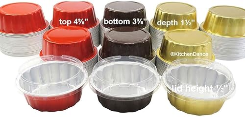 Miniatura 3 de KitchenDance - Moldes desechables de aluminio de colores de 8 onzas para tartas individuales, sartenes para postres, opciones de color y tapa #A8