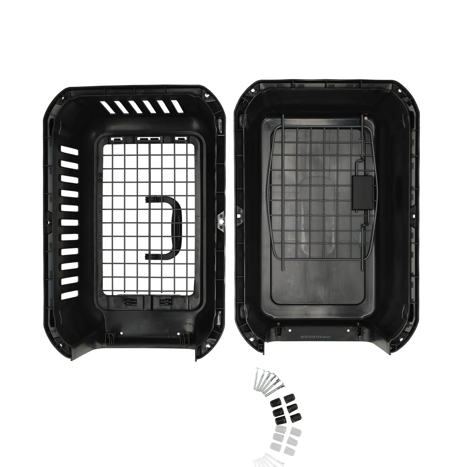 Katzenbank / Hundebank Klein 50x35x34 cm - Transportbox Katze & Kleiner Hund bis 12 kg - Zerlegbarer Reisekorb mit Schrauben - Tragbare Kunststoff-Transportbox Schwarz