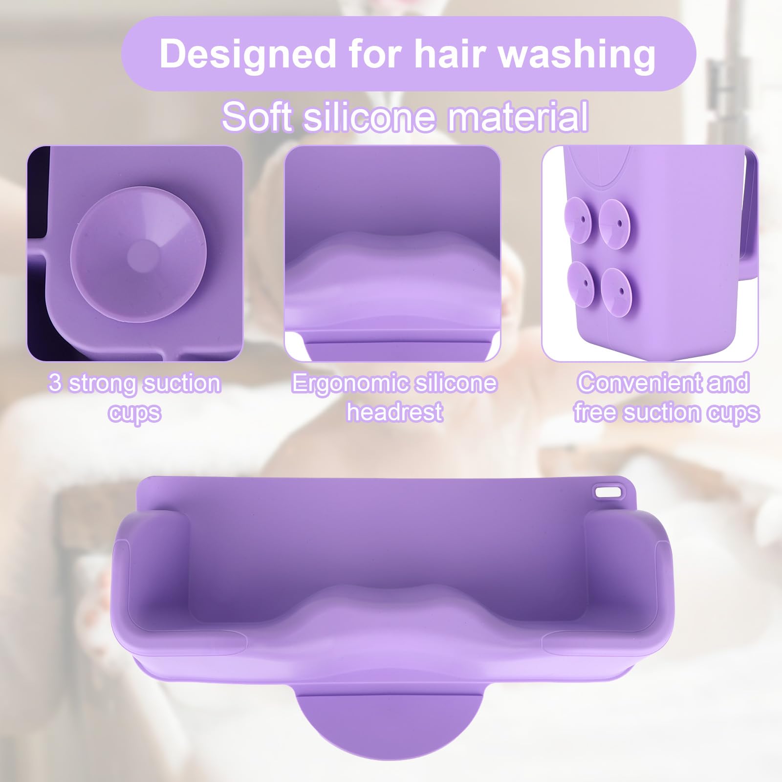 Haarwaschstation Kinder mit Spülbecher, Silikon Tragbare Shampoo-Schüssel Haarwaschbecken für Waschbecken & Badewanne Kleinkinder Jugendliche Erwachsene (lila)