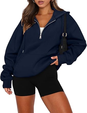 onlypuff Women Half Zipper Pullover Sweatshirt Long Sleeve Hoodies Kangaroo Pocket Fleece Basic Sweater