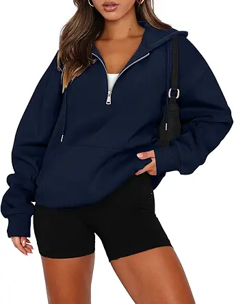 onlypuff Women Half Zipper Pullover Sweatshirt Long Sleeve Hoodies Kangaroo Pocket Fleece Basic Sweater