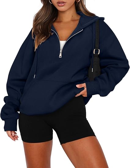 onlypuff Women Half Zipper Pullover Sweatshirt Long Sleeve Hoodies Kangaroo Pocket Fleece Basic Sweater