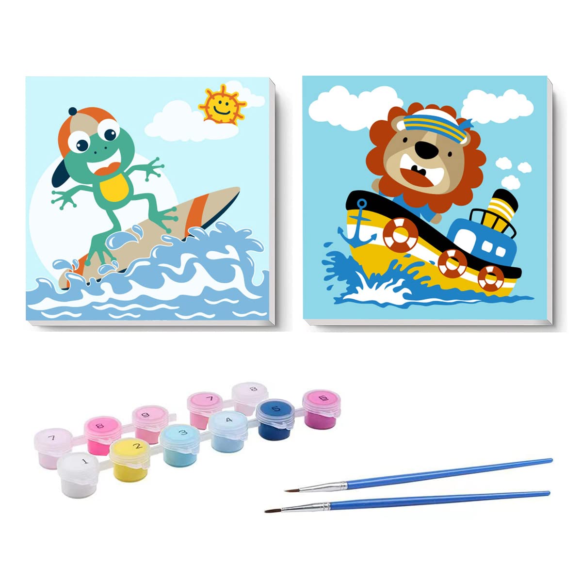 Photo 1 of 3 boxes Gifmore 2 Pack Paint by Number for Kids, DIY Oil Painting Kits for Girls and Boys, 8"X 8" Framed Colorful Animal Painting Sets for Childrens Framed-4