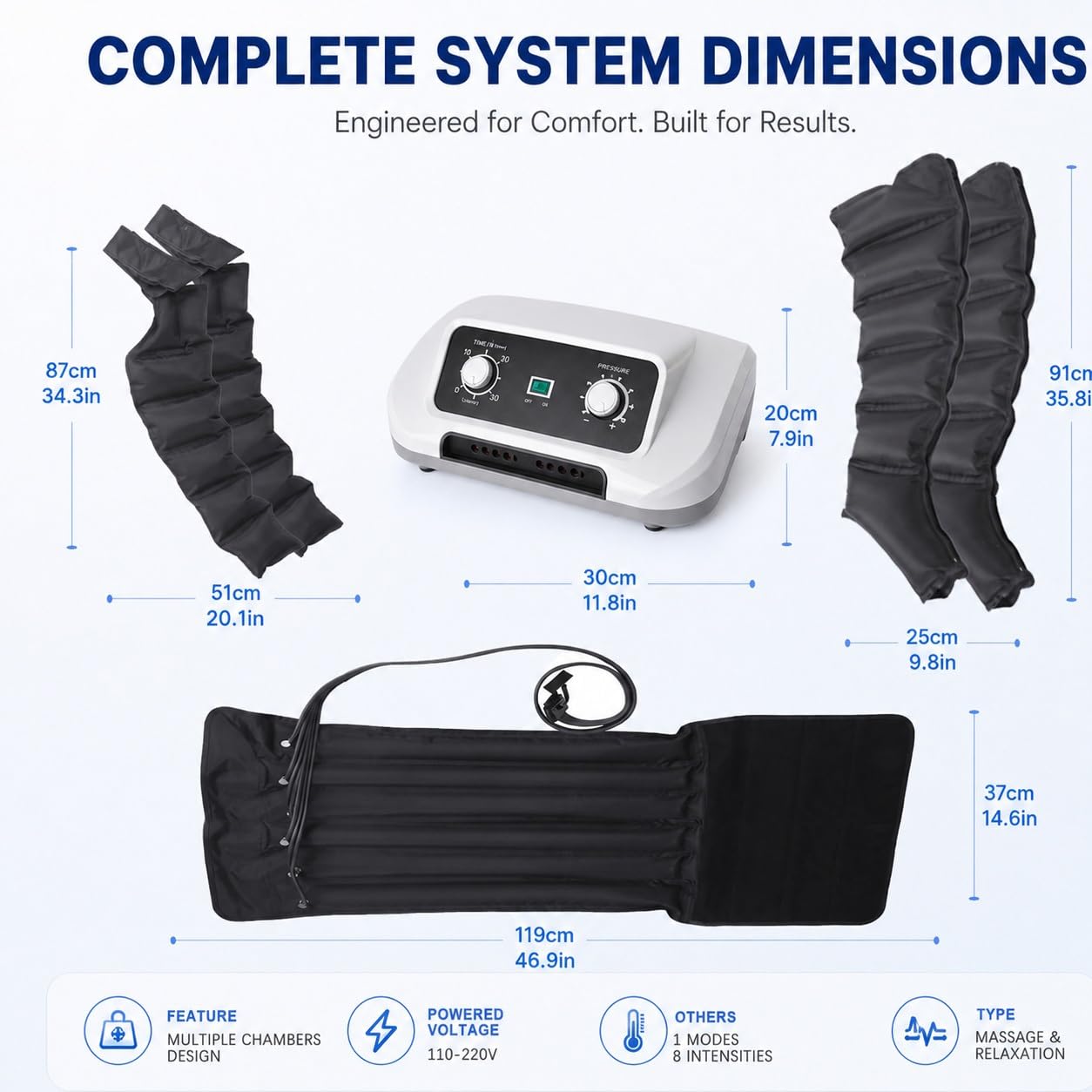 Dispositivo terapia linfedema gambe stivali pressoterapia 6 camere d’aria | Massaggio drenante professionale, riduce edema gambe, uso domestico parametri regolabili