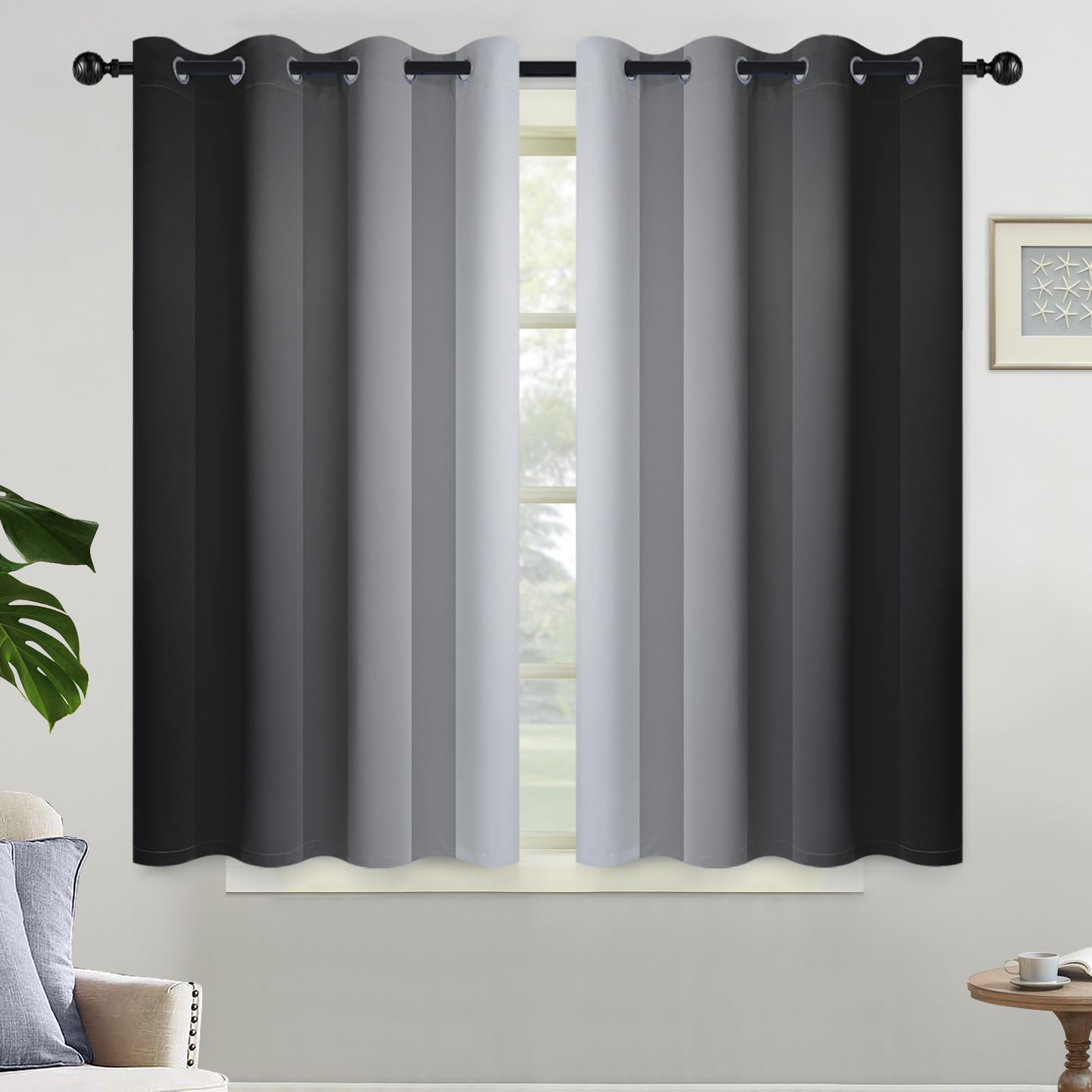 Yakamok Ombre Curtains Black and Greyish White for Living Room,52Wx45L โ image 1