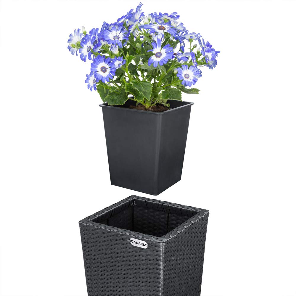 Casaria Set de 3 Pots de Fleurs polyrotin Noir Cache-Pot Pot intérieur évacuation Eau extérieur intérieur bac à Fleurs jardinière
