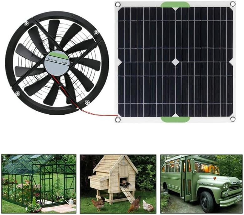 Miniatura 2 de VIGAN Ventilador con panel solar de 100 W, mini ventilador de escape solar de 10 pulgadas para perro, casa de pollo, invernadero, cargador
