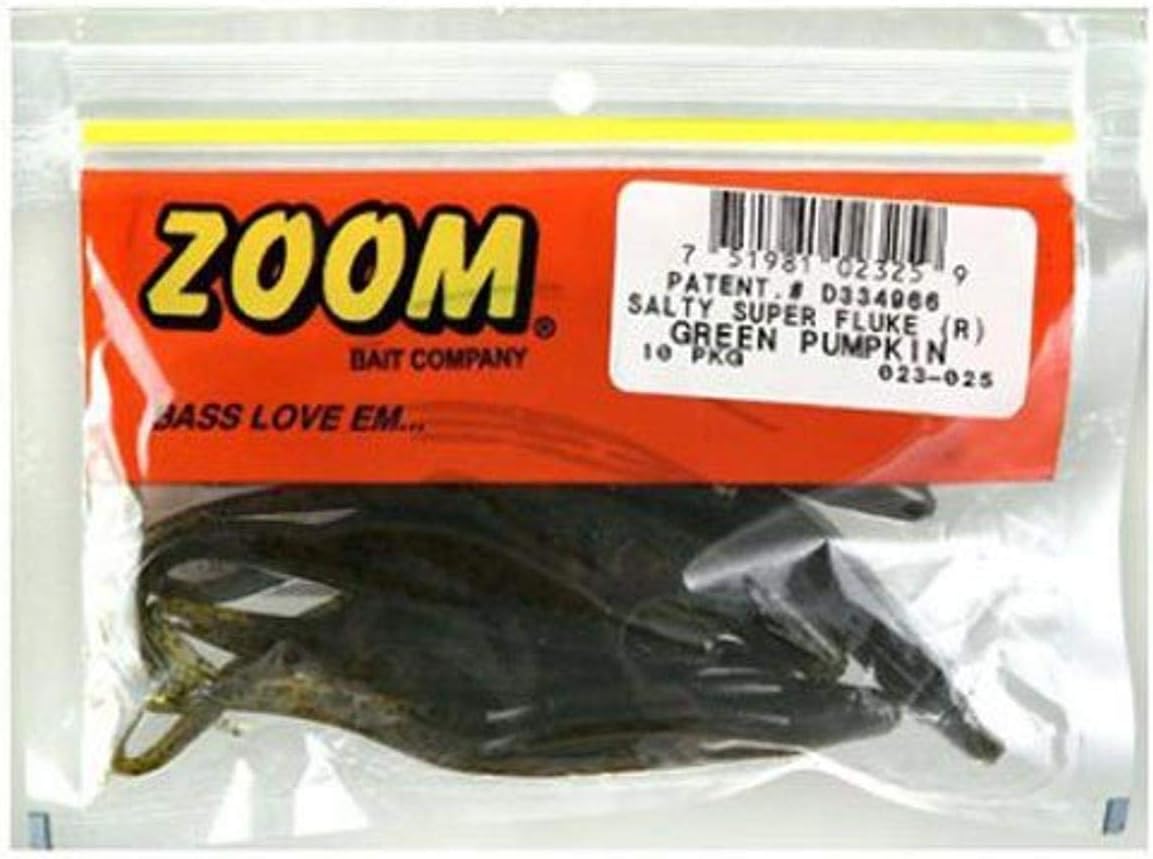 Zoom Bait Salty Super Fluke Bait-Pack of 10 (Green Pumpkin, 5-inch)