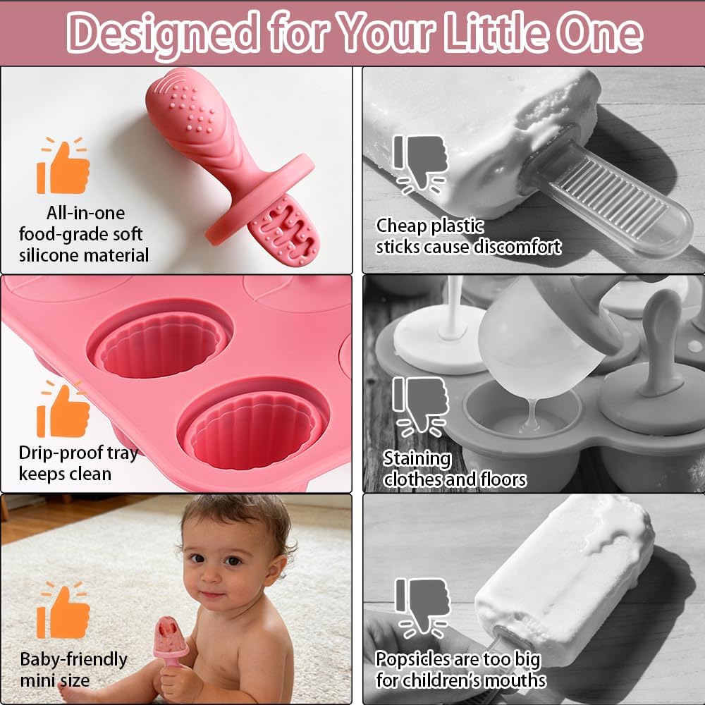 Silicone Baby Popsicle Molds for Teething Relief - Mini Popsicle Maker 6 Cavity, 12 Reusable Sticks & 100 Bags - BPA Free Breastmilk Popsicle Molds for Toddlers, Infants, Kids - Easy Fill & Drip-Proof image 5