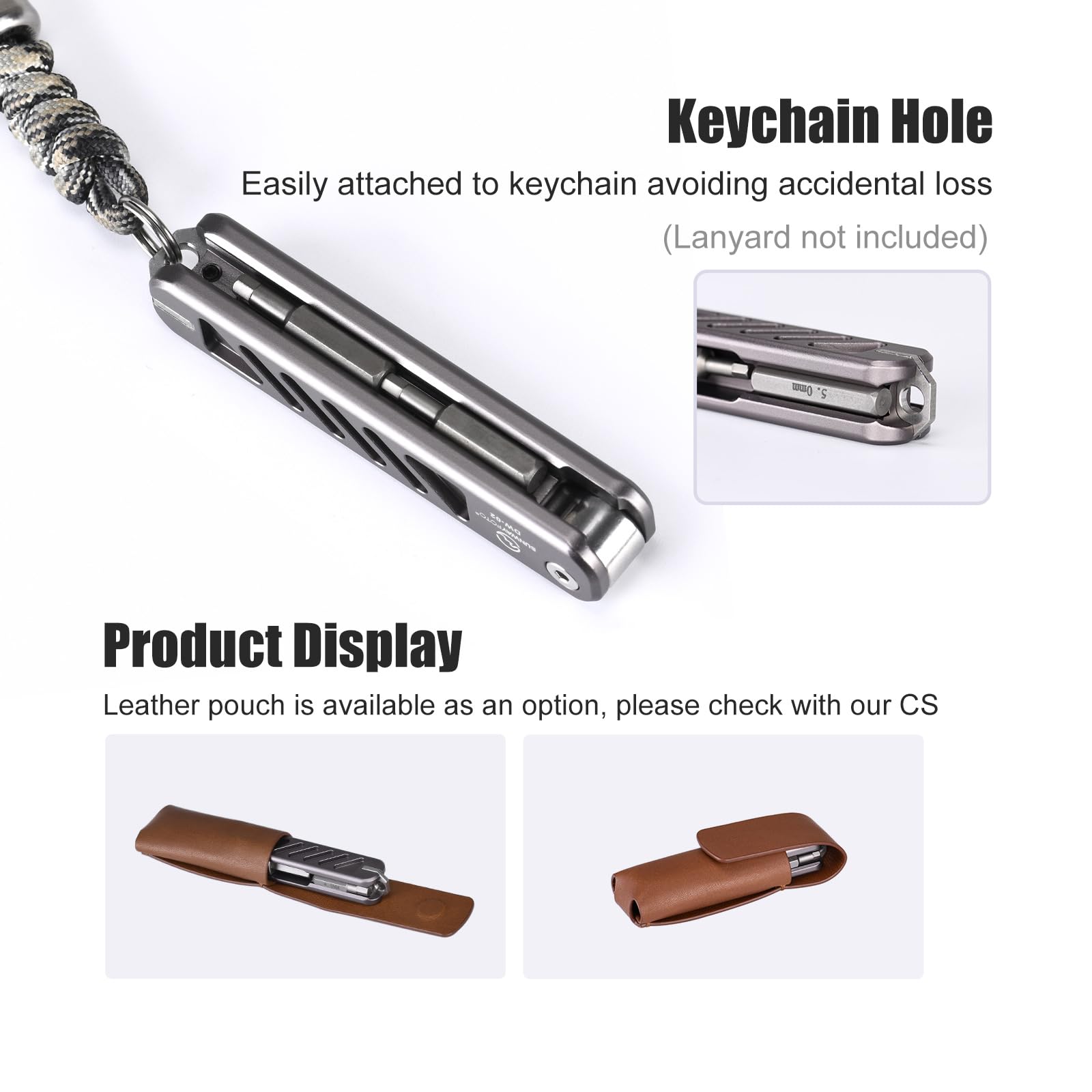 SUNWAYFOTO DW-02+ składany zestaw narzędzi z kluczem imbusowym ze stali nierdzewnej 2,5/3/4/5 mm, krzyżakowy i płaski, Edc Multitool, breloczek do kluczy, śrubokręt