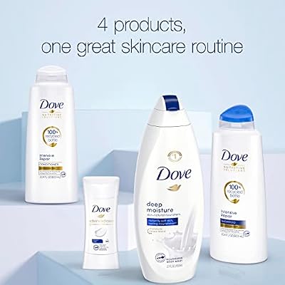 Dove Hair and Skin Care Regimen Pack Deep Moisture For Soft Skin and Clean Hair Includes 2 Hair and 2 Skin Care Products