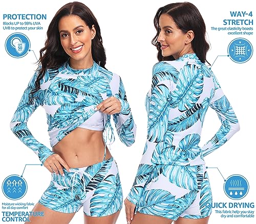 UNIQUEBELLA Traje de Baio Rash Guard para Mujer, Conjunto de Natación con Manga Larga UPF 50+ para Deporte Surf