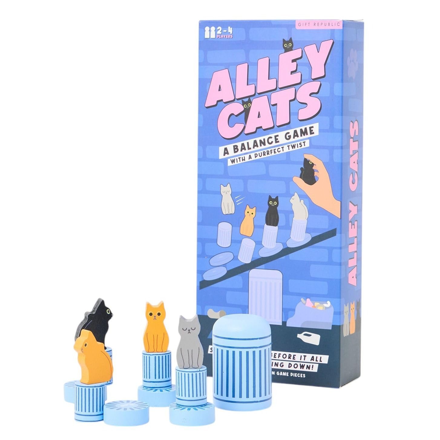 Gift Republic Alley Cats Balance Game  Fun & Challenging Stacking Game for 2-4 Players | Quality Wooden Family Game | Portable & Easy to Learn for Kids & Adults, Blue